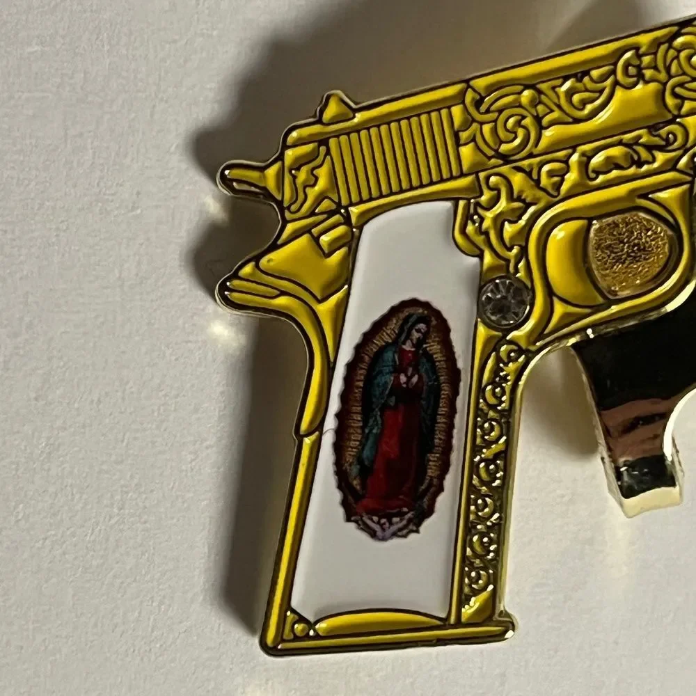 Virgin Mary Gold Gun Blip Hat Pin Pins Hats Bag Fitted New Era Glock Brim Clip